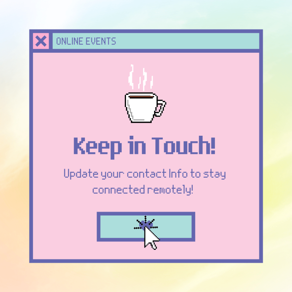 pop-up window with text "keep in touch"