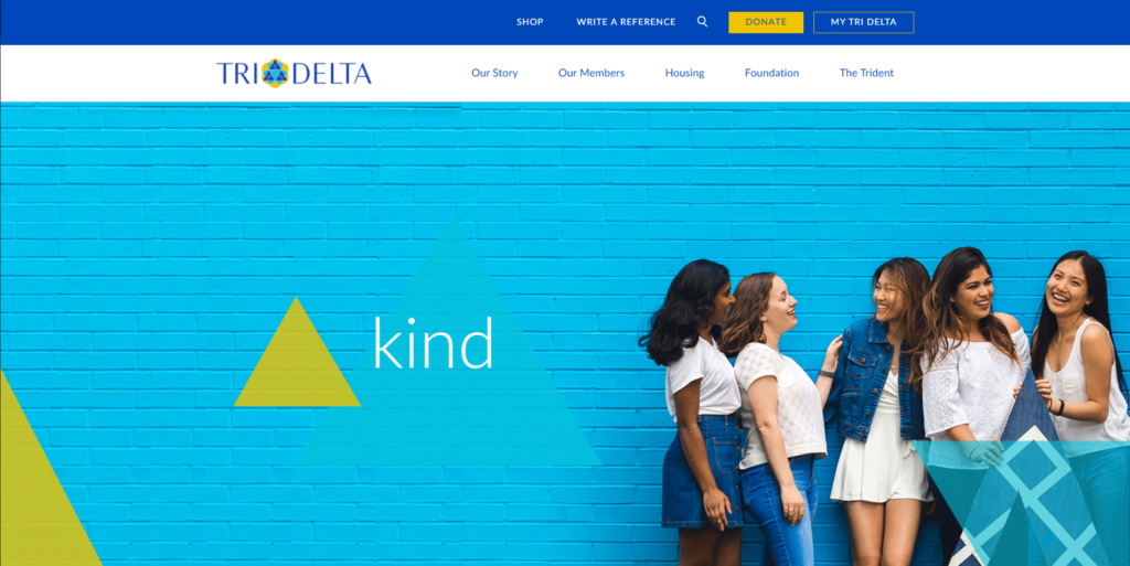 Screen capture of Tri Delta website home page.